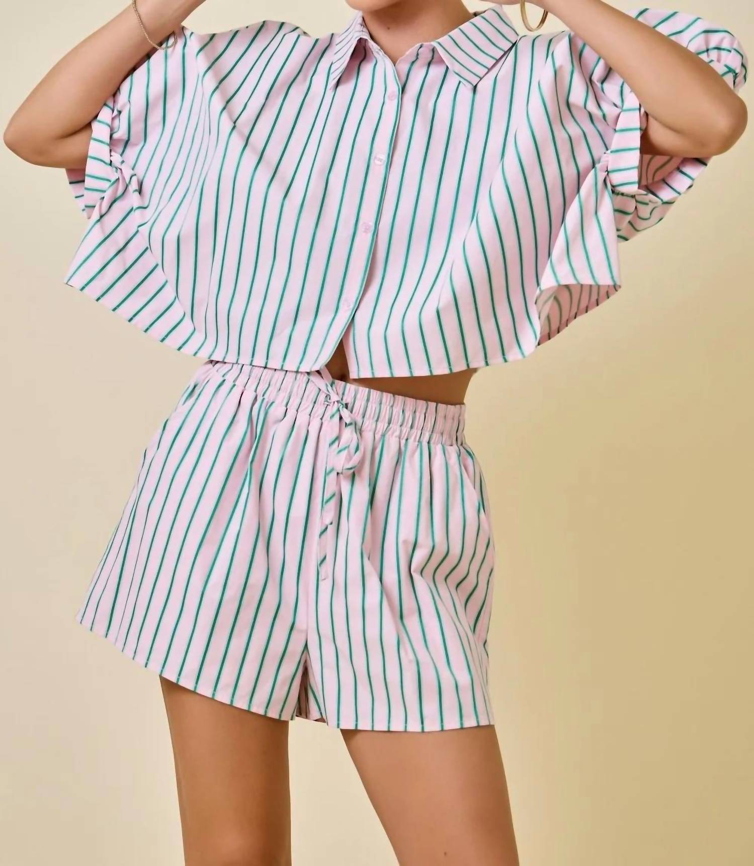 Day + Moon - Palm Springs Striped Boxy Cropped Shirt With Shorts Set