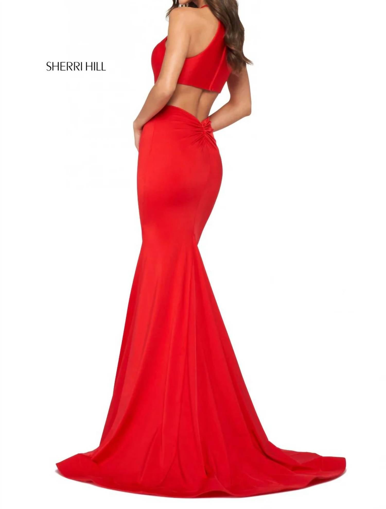 Sherri Hill - Halter Jersey Open Back Ruched Gown Dress