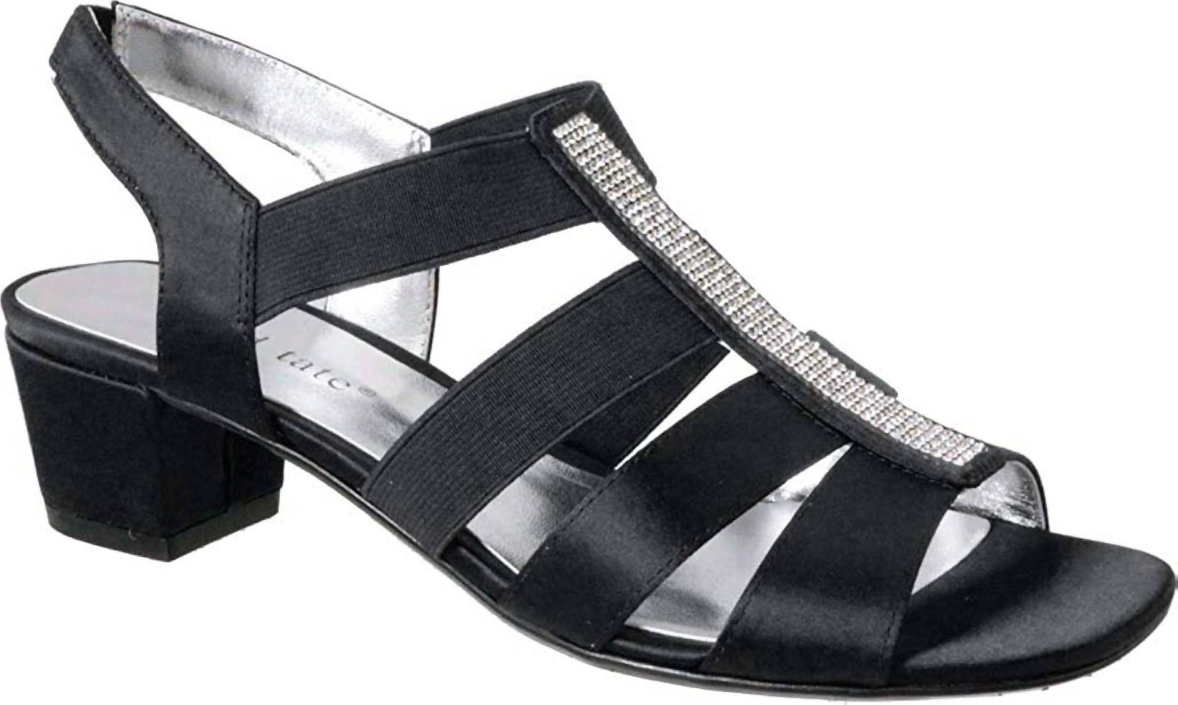 David Tate Women's Eve Sandal in black satin - women's sandal - detail view