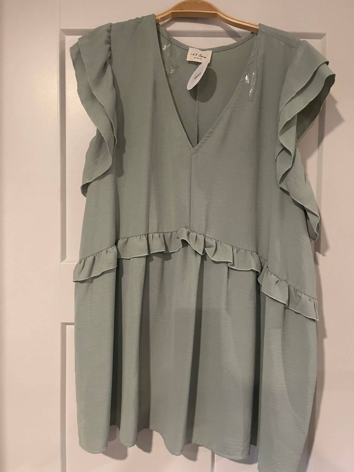 143 Story - Plus Size Ruffle Sleeve Woven Babydoll Tunic Top