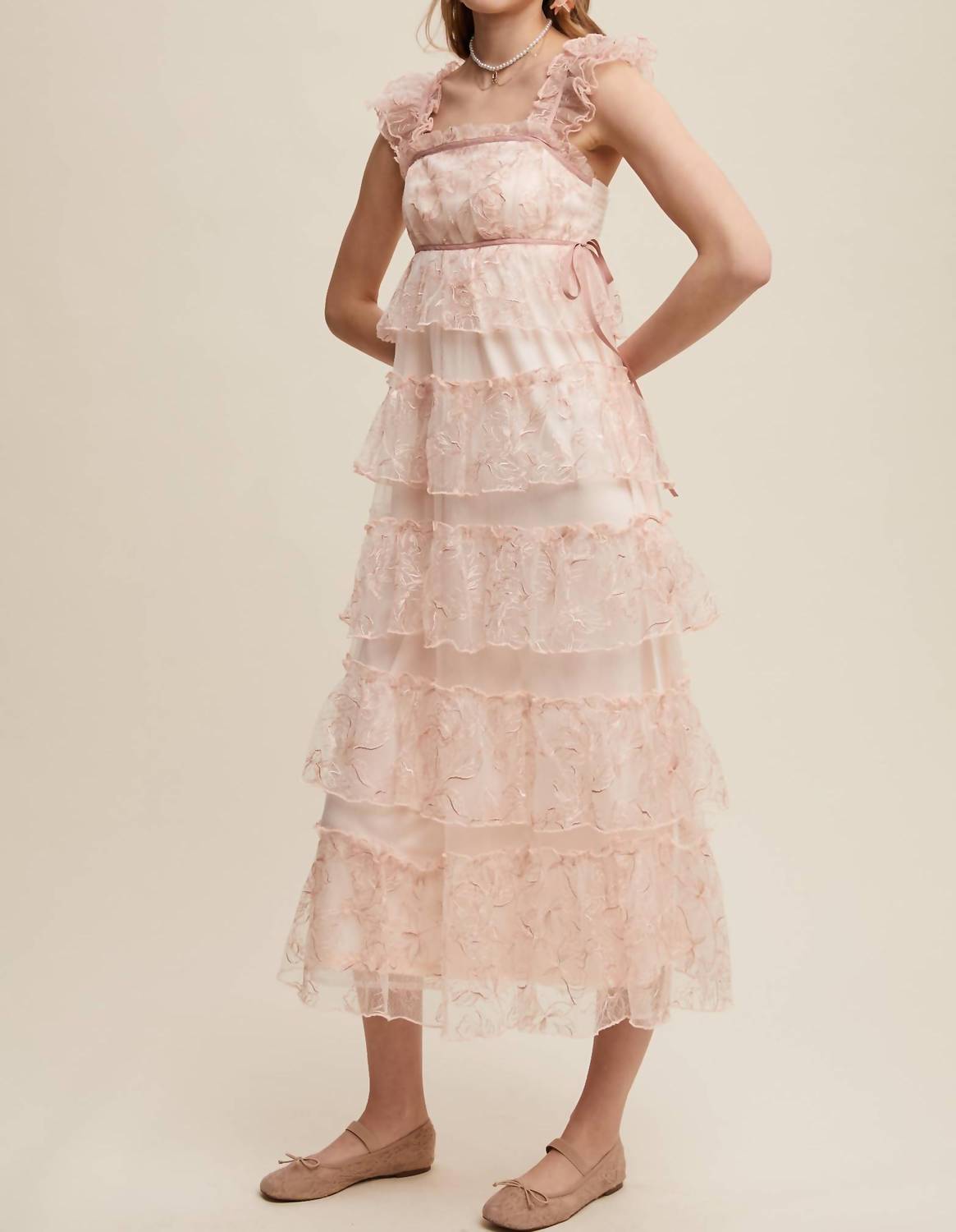 Listicle - Delicate Floral Embroidered Lace Maxi Dress