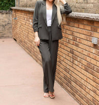 SKIES ARE BLUE Wide Leg Tailored Pants in olive - women's pants - detail view
