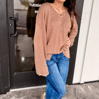 ee:some Coco Raw seamed Henley Sweater in beige - women's sweater - view 4