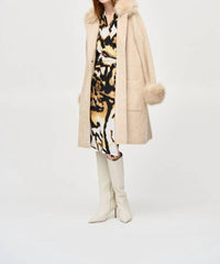 Joseph Ribkoff - Detachable Faux Fur Trim Long Sleeve Coat