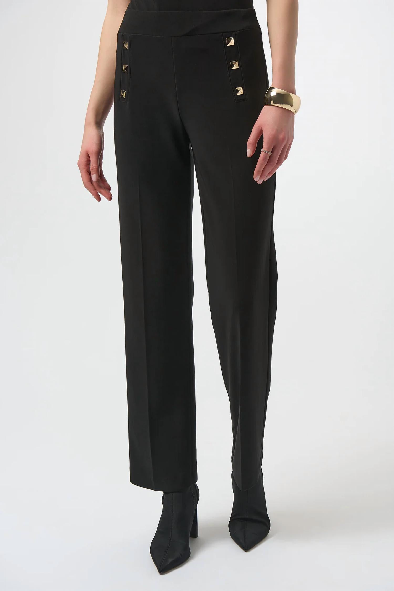 Joseph Ribkoff Rivet Details Pull On Straight Pant in black - women's pants
