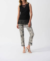 Joseph Ribkoff Abstract Print Slim Ankle Pants in vanilla multi - women's pants - view 5