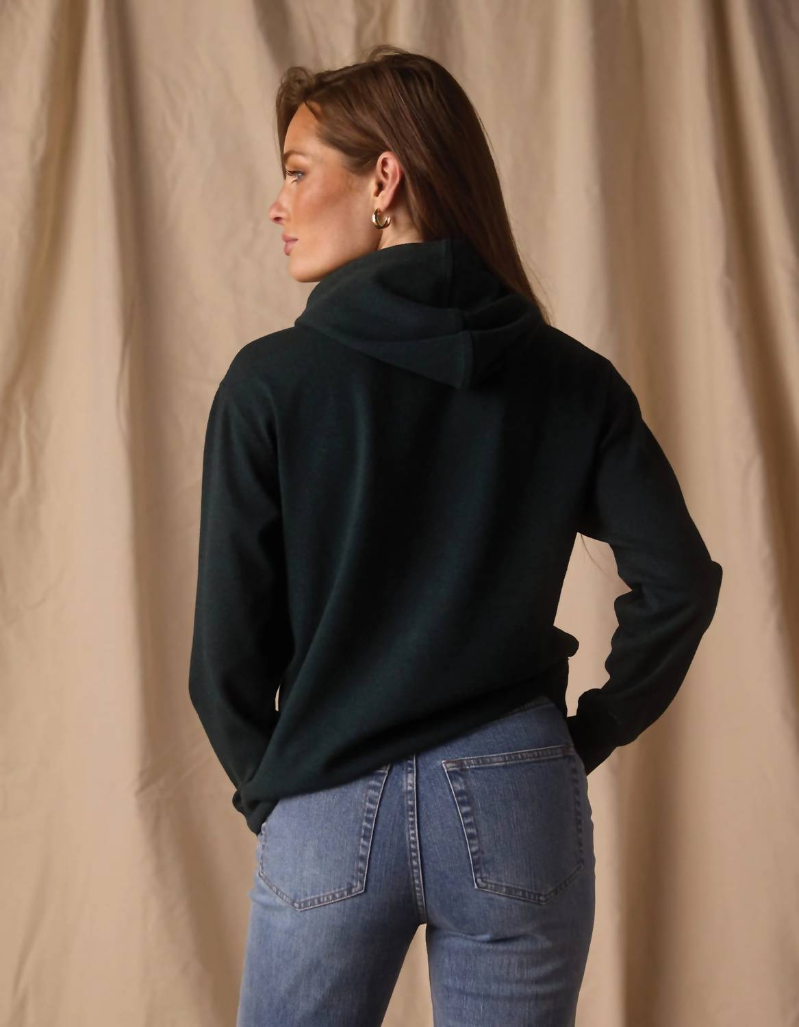 The Normal Brand Puremeso Everyday Hoodie in emerald - women's top - alternate view
