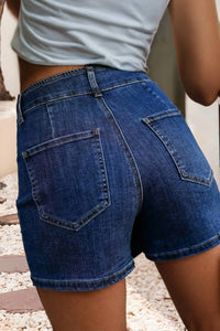 Little Daisy Closet - Asymmetric Wrapped Buttoned Denim Shorts