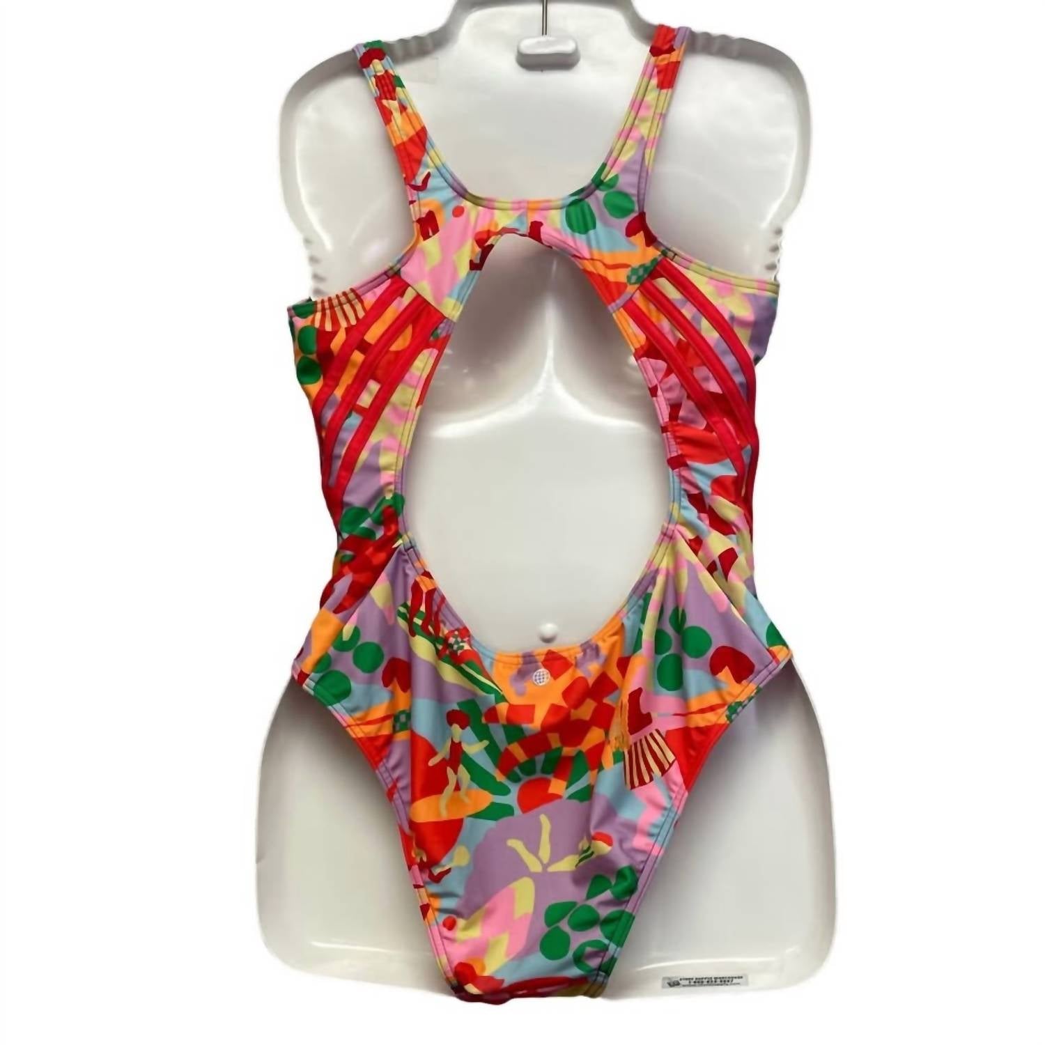 Adidas - Women's Open Back Farm Palm Tree Beach One Piece Swim Suit