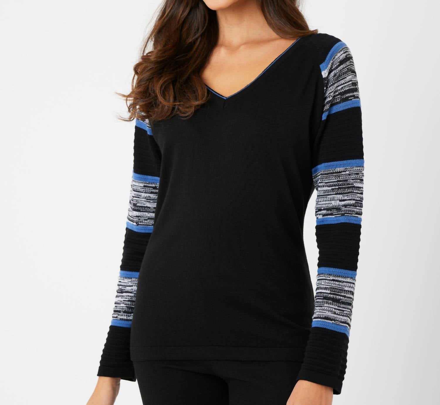 French Kyss - Two Tone Sleeve V-Neck Top