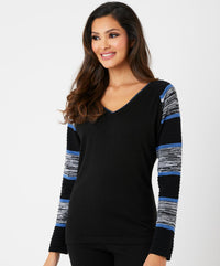 French Kyss - Two Tone Sleeve V-Neck Top