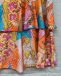 Fashque Women's 3 Tier Ruffle Skort in orange yellow pink - women's shorts - detail view