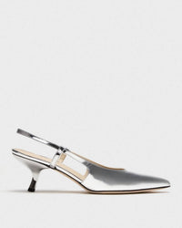 Theory - Women's Micro Slingback Metallic Pointed Toe Kitten Heel Pumps