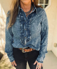 Doe and Rae The Dusty Denim Top in blue - women's blouse