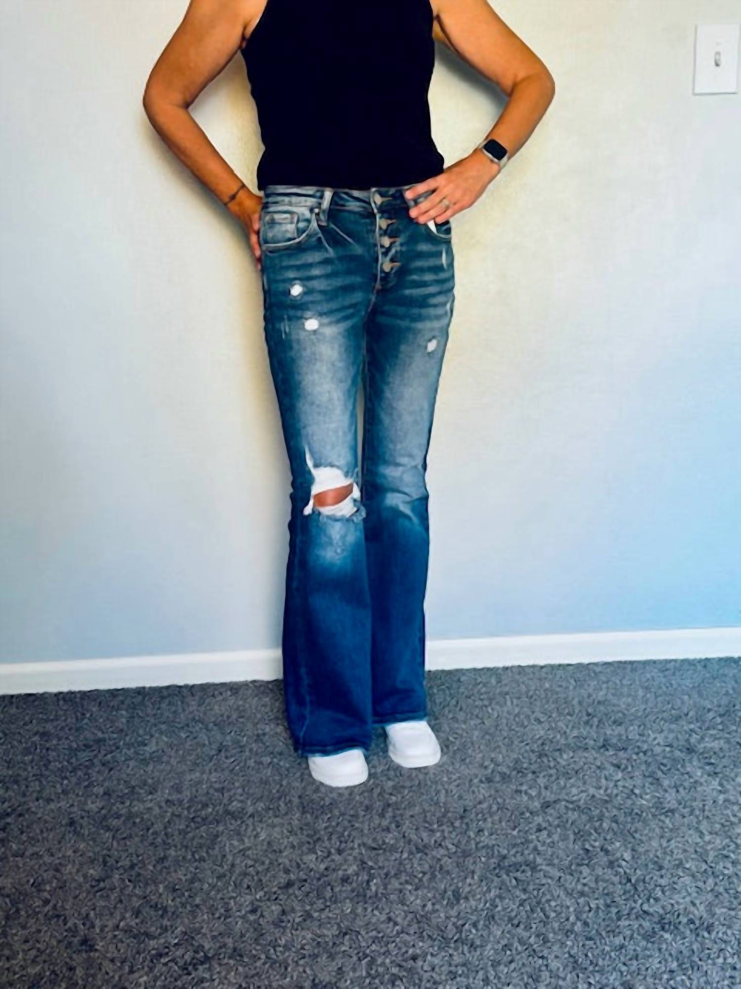Risen - Mid Rise Button Down Flare Jeans