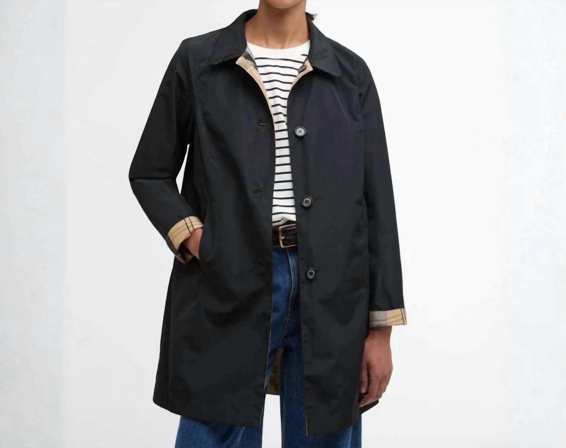 Barbour Women's Babbity Reversible Showerproof Jacket in black dress tartan - women's jacket