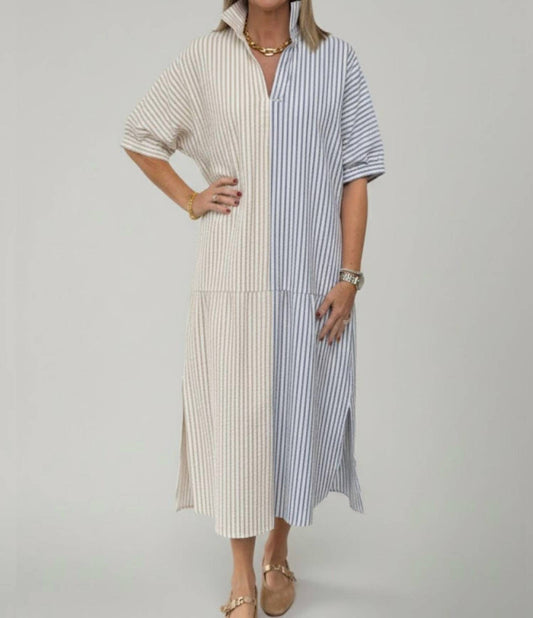 Adrienne - Blakely Almond Stripe Dress