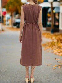 entro Belted Midi Dress With Accent Fastener in espresso - women's dress - view 5