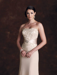 Montage By Mon Cheri - Silky Crepe Suit And Mock Strapless A-line Long Dress Set