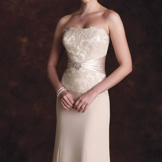 Montage By Mon Cheri - Silky Crepe Suit And Mock Strapless A-line Long Dress Set