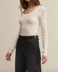 Z Supply Tibi Lace Mesh Sweater in cream - women's sweater - alternate view