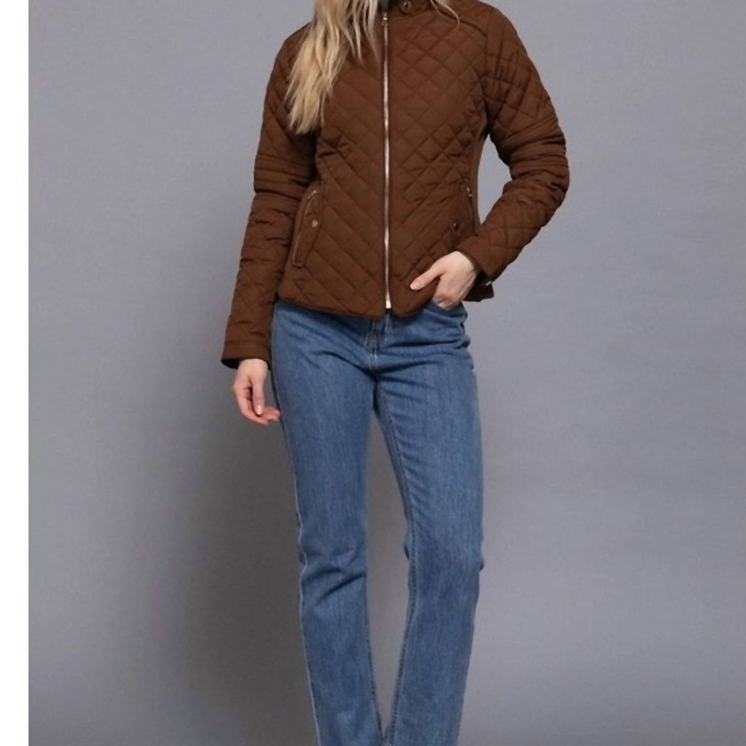Active Basic Suede Piping Quilted Jacket in hazelnut brown - women's jacket - view 6