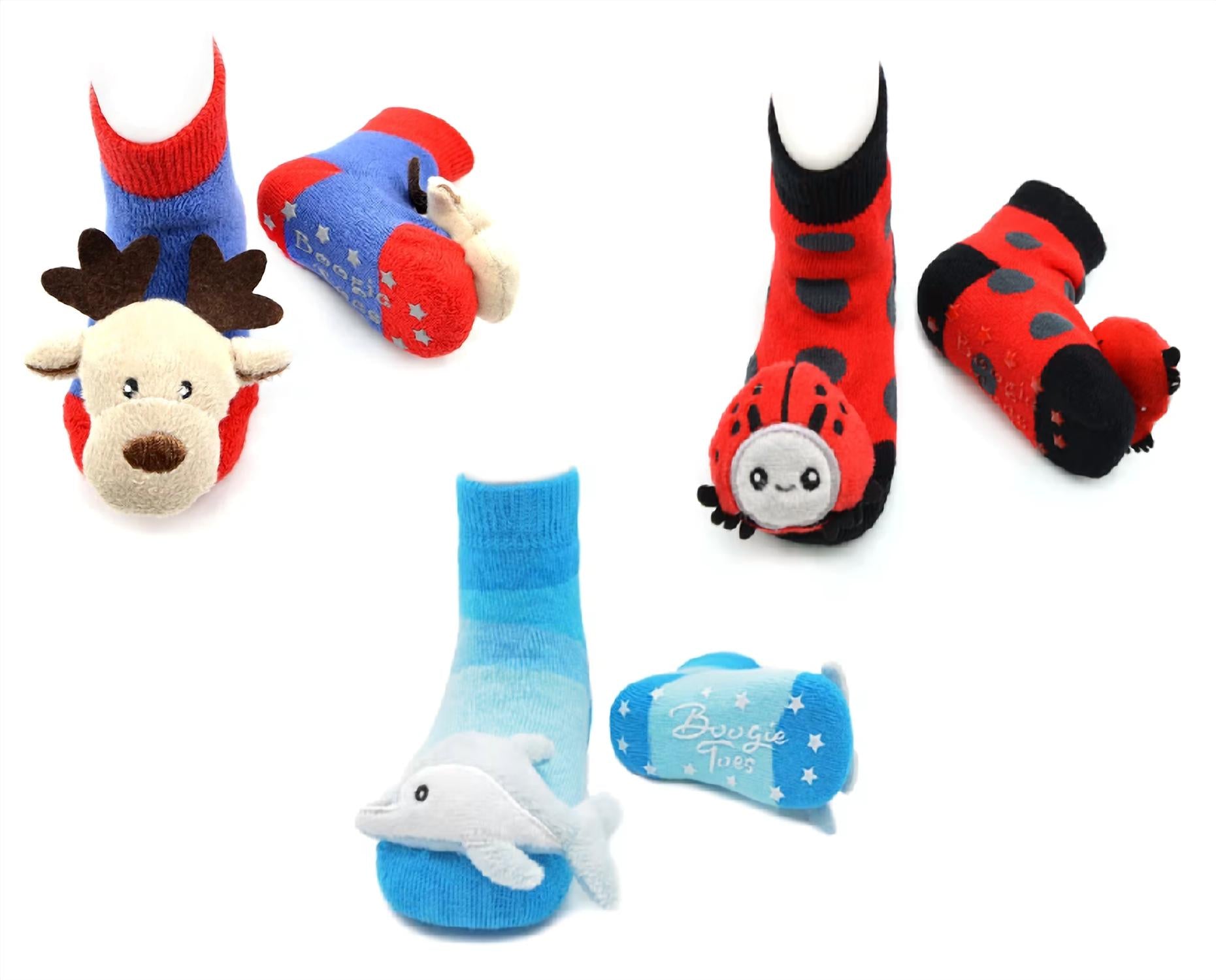 Liventi Inc. Kids Boogie Toe Rattle Socks Set Of 3 in multicolor - kids' accessory