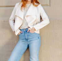 CLARA SUNWOO Women's Liquid Leather Signature Jacket in ivory - women's jacket - detail view