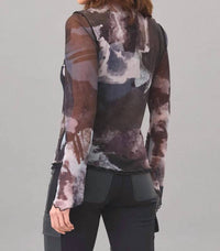 Lola & Sophie Full Moon Mesh Shirt in black - women's blouse - detail view
