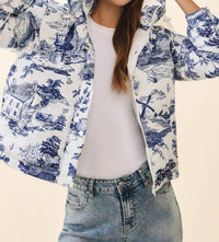 Tcec - Antique Print Zip Up Snap Button Puffer Jacket