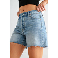 Mica Denim - High-rise Raw Hem Button Up Shorts