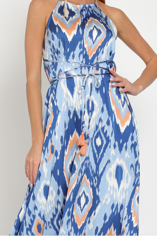 Aakaa - Halter backless tie front waisted maxi dress