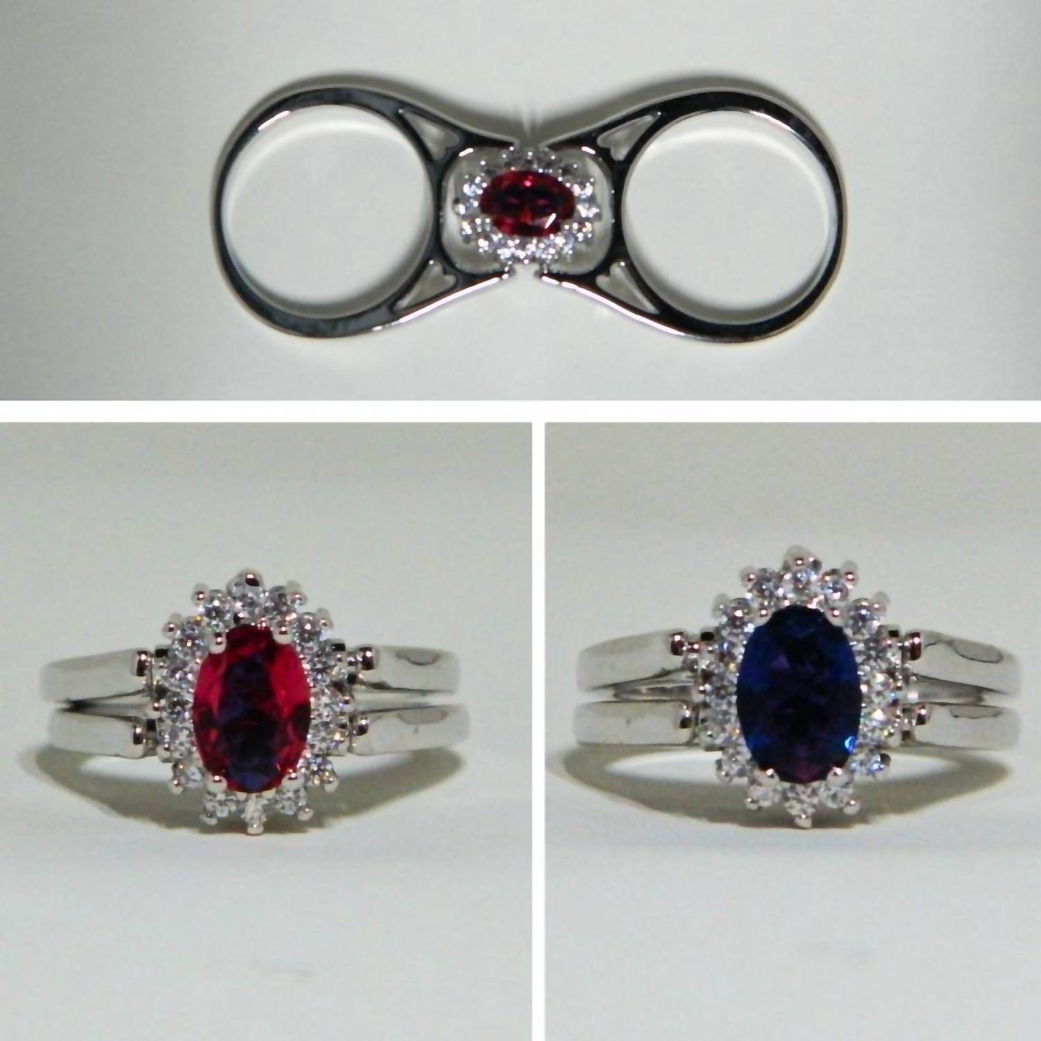 Faire - SAPPHIRE/RUBY REVERSIBLE RHODIUM PLATED RING