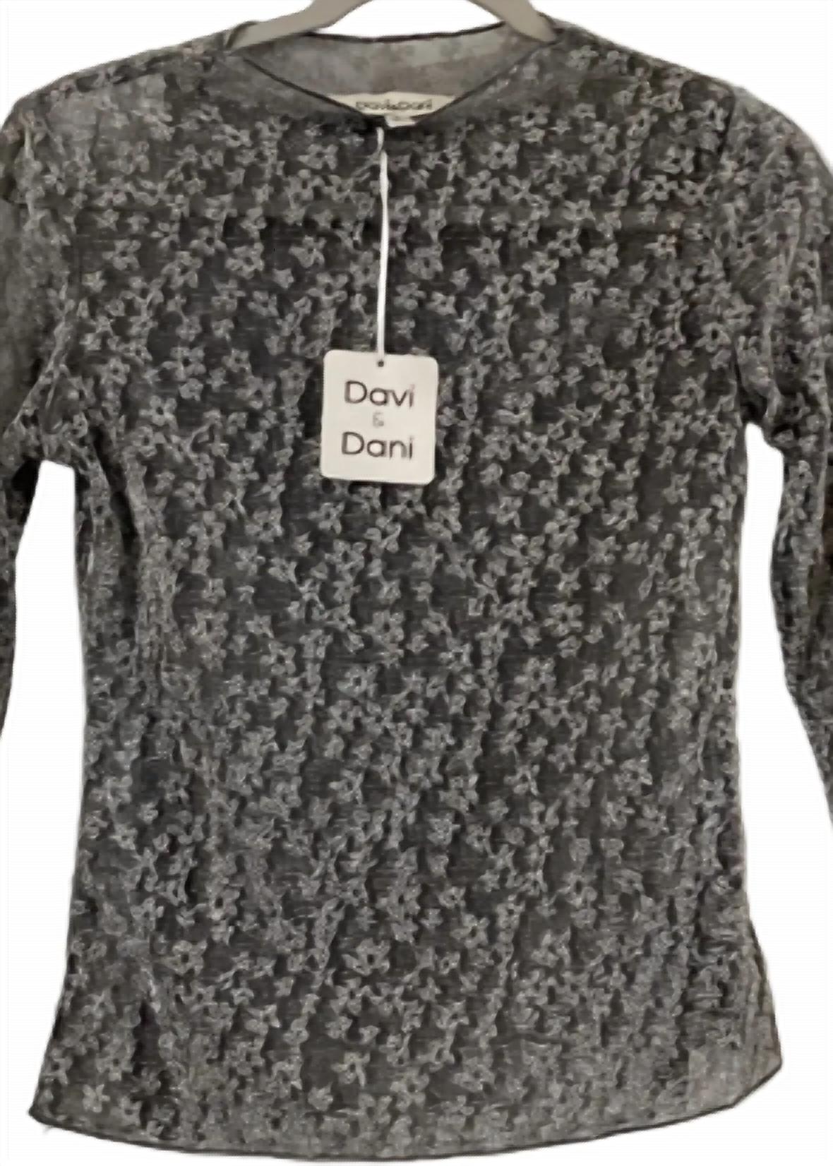DAVI & DANI Women's Glimmers Top in silver - women's long sleeve top - detail view