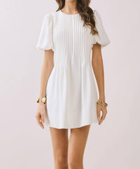 TCEC Pleated A-line Dress in white - women's dress