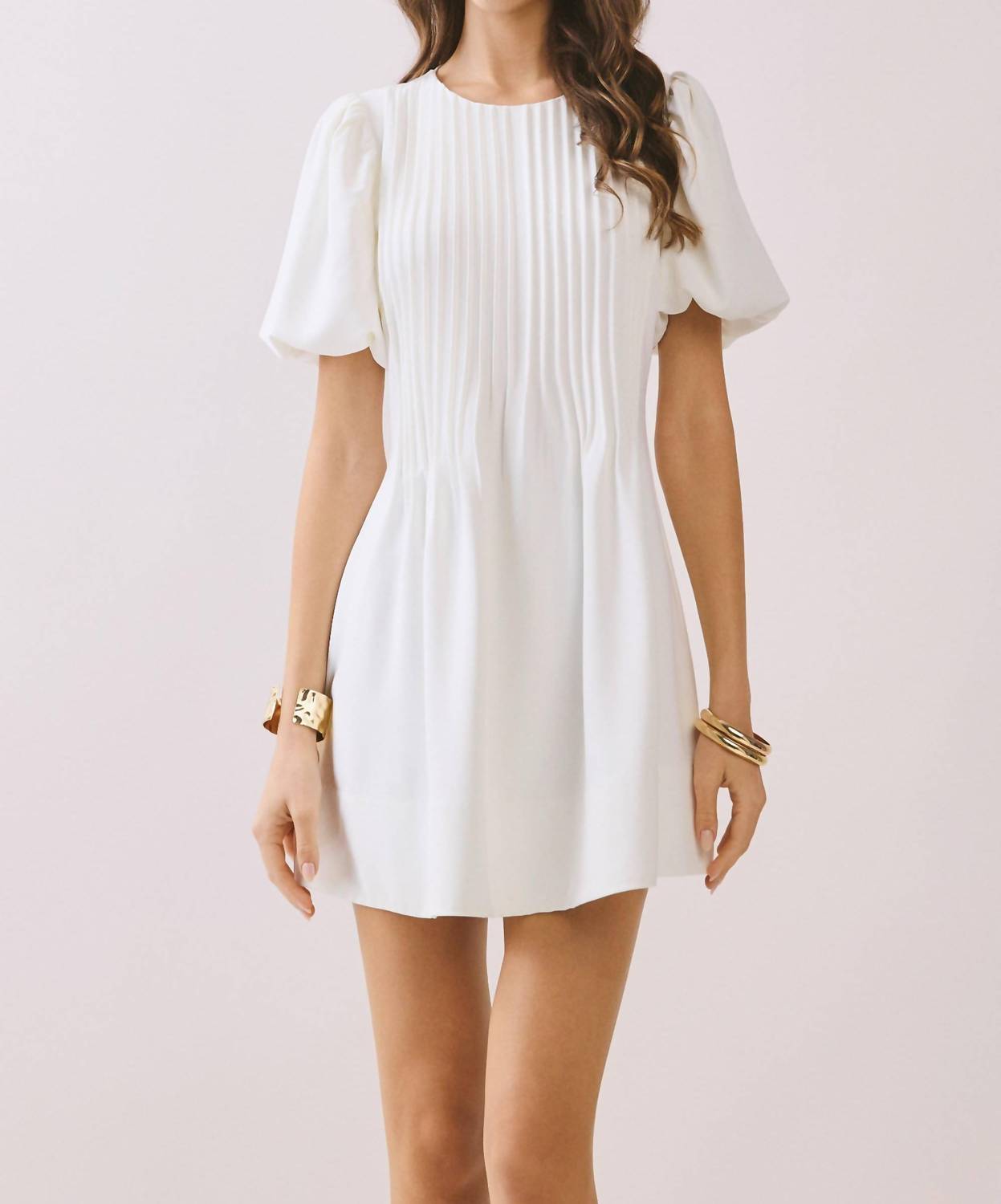 TCEC Pleated A-line Dress in white - women's dress