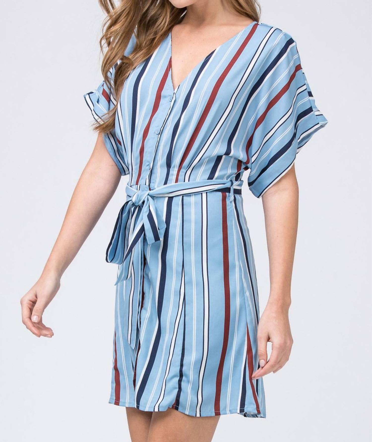 entro Striped Mini Shirtdress in blue - women's dress - alternate view