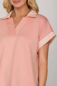 She + Sky - Striped Collar Top