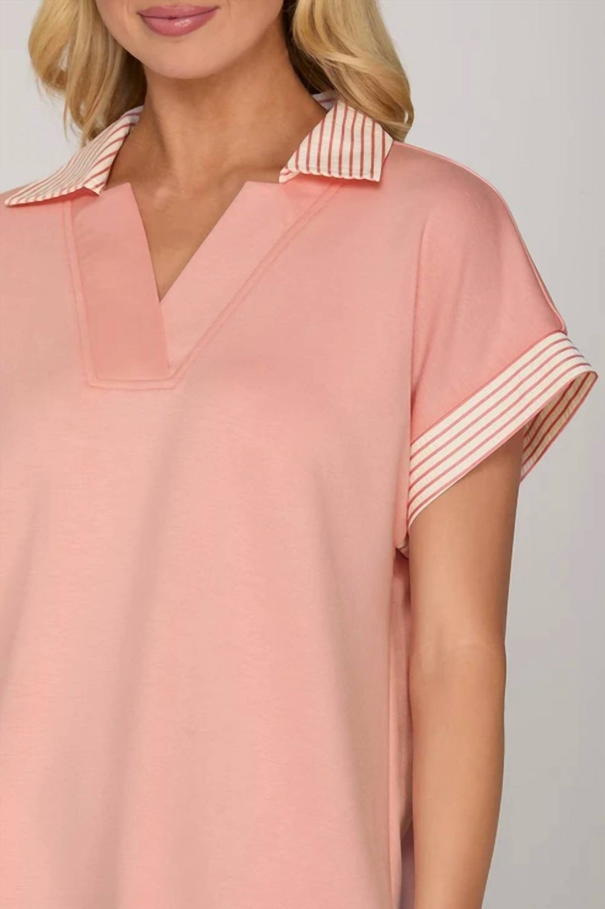 She + Sky - Striped Collar Top