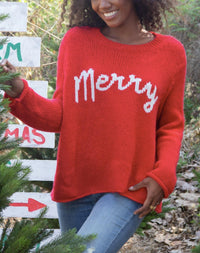 Wooden Ships Merry Chunky Crewneck Sweater in red ginger pure snow - women's sweater