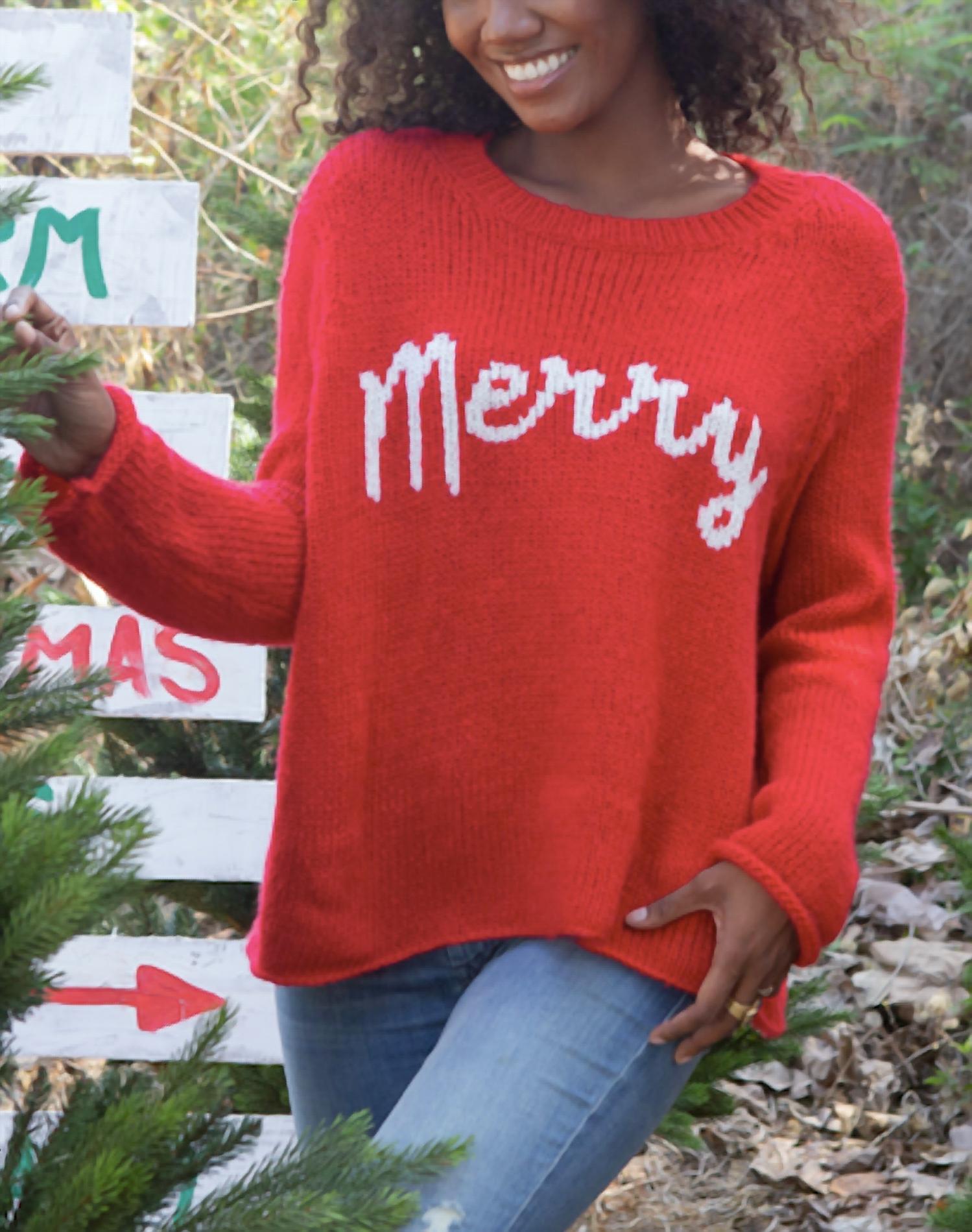 Wooden Ships Merry Chunky Crewneck Sweater in red ginger pure snow - women's sweater