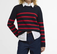 Barbour Fern Striped Crew Neck Jumper in navy poppy red - women's sweater