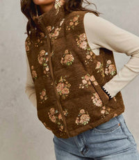 So Me Floral Jacquard Quilted Vest in brown - women's jacket - detail view