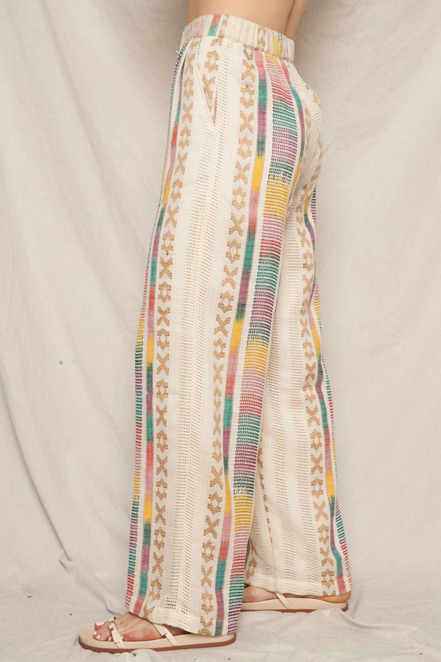 En Creme - Embroidered Pants With Back Elastic