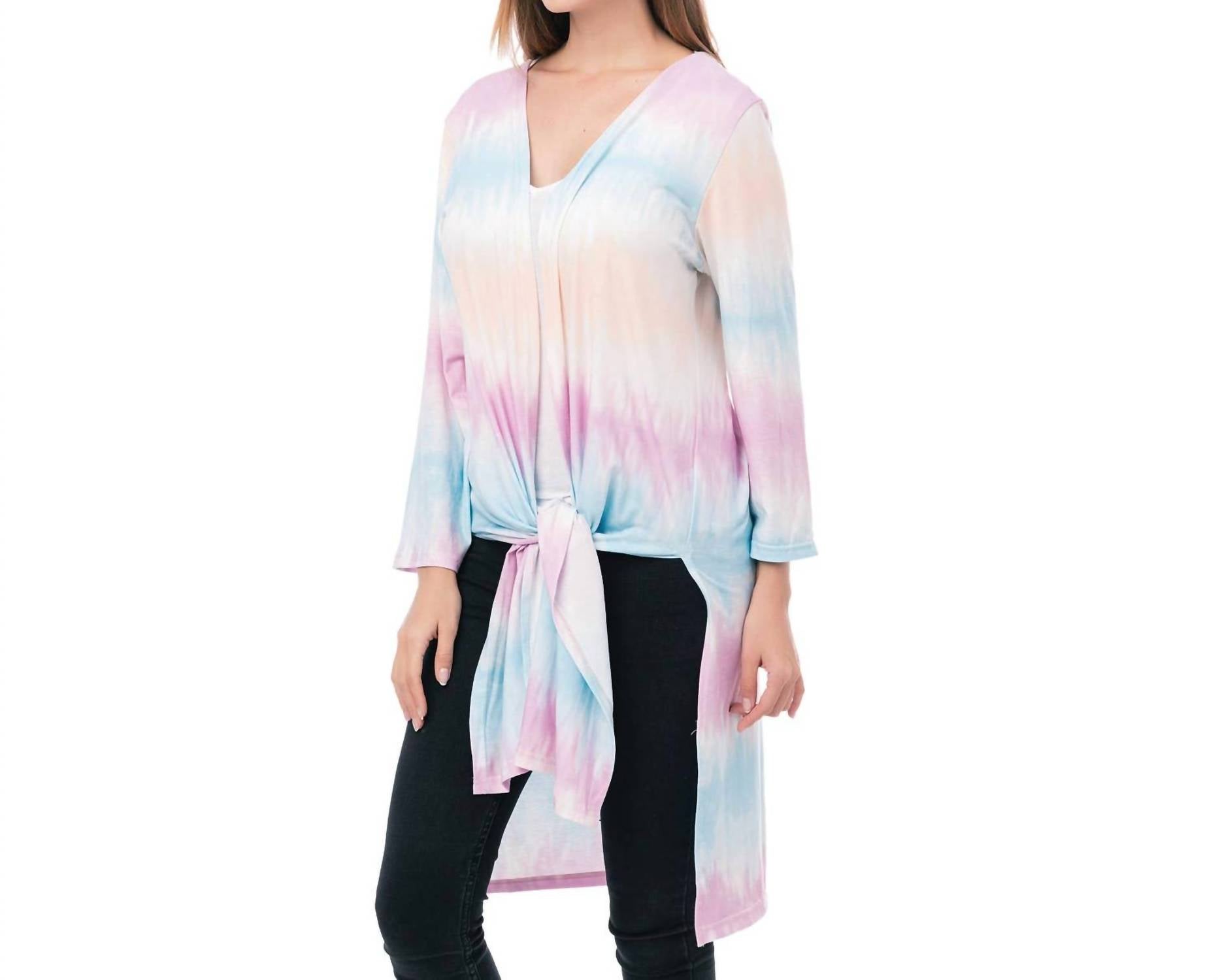 Jen & Co. Pastel Long Boho Kimono Wrap in stripe unicorn - women's scarf