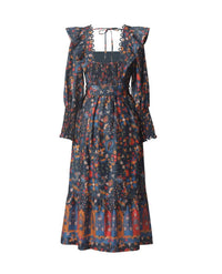 EMILY LOVELOCK Women's Azra Print Dress in sepia - women's dress - detail view