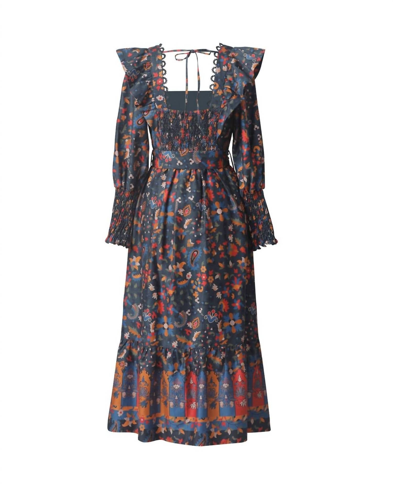 EMILY LOVELOCK Women's Azra Print Dress in sepia - women's dress - detail view