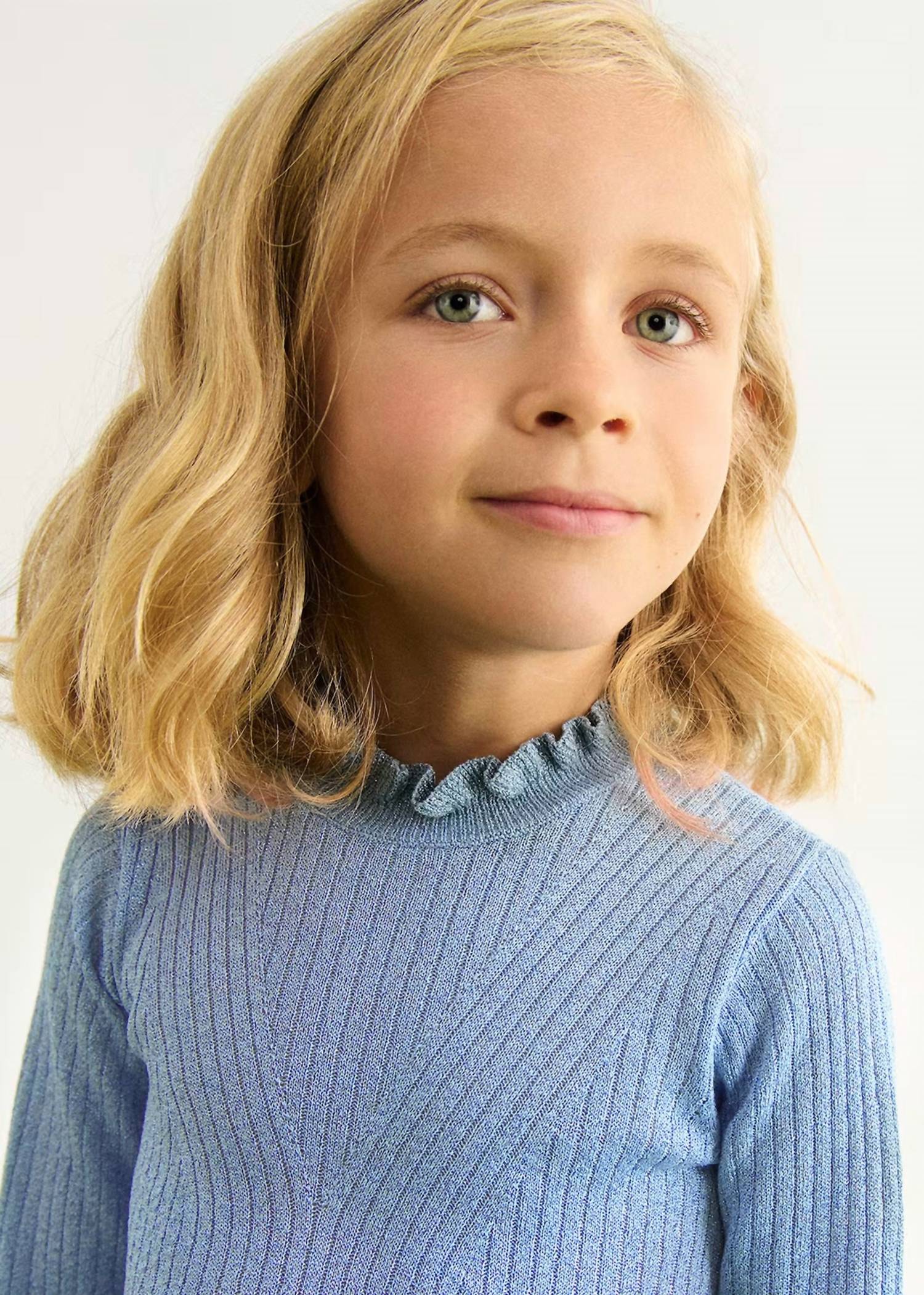 Abel & Lula - Girls' Ribbed Knit Ruffle Neck Top