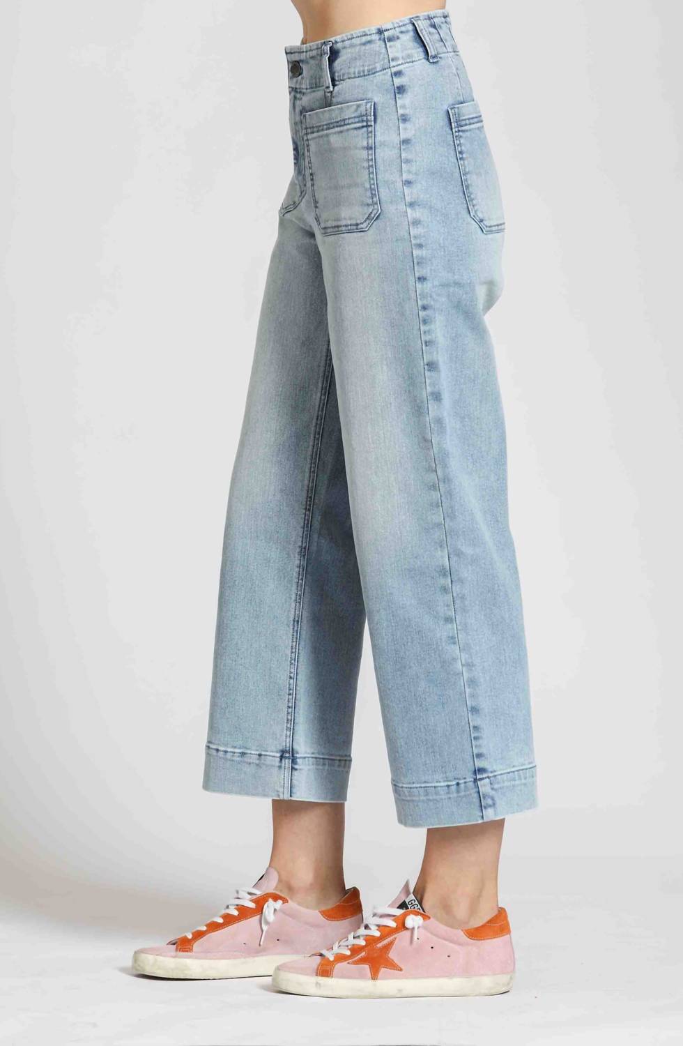 APNY Patch Pocket Cropped Wide Leg Jeans in light indigo - women's jeans - alternate view