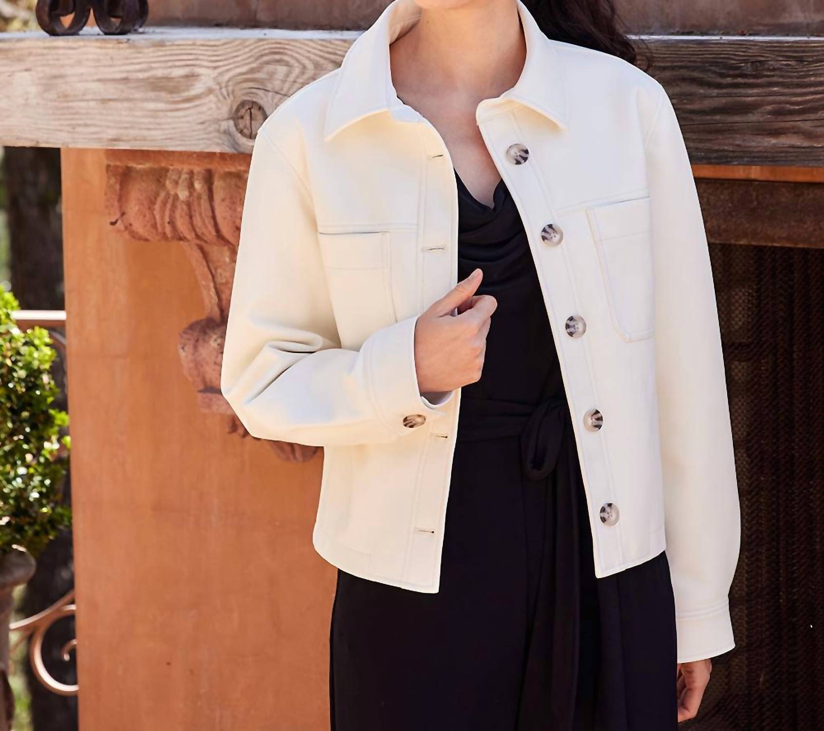 Karen Kane Faux Leather Cropped Jacket in off white - women's jacket - view 4